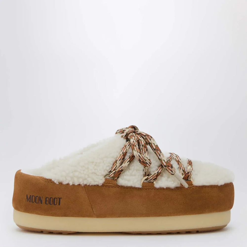 Moon Boot - White shearling and suede mules Brand Shoes 35/36
