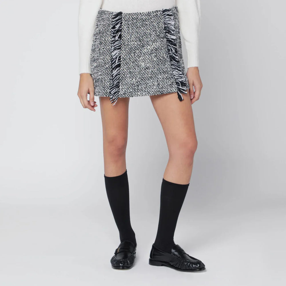 Durazzi Milano - Black/white patterned wool-blend mini skirt Brand Skirts 40  IT