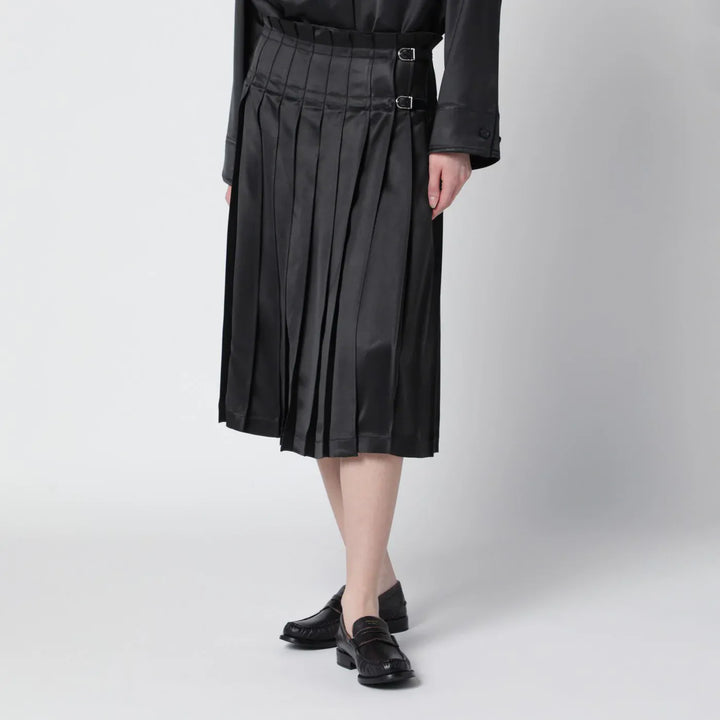 Durazzi Milano - Dark grey glossy viscose pleated skirt Brand Skirts 40  IT