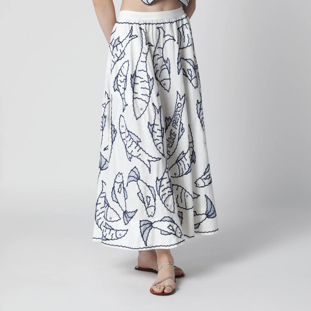 FARM Rio - Midi skirt with marine embroidery Brand Skirts