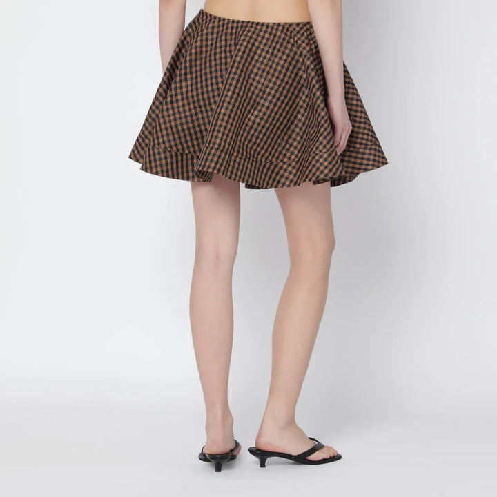 GANNI - Brown/black gingham flared mini skirt Brand Skirts
