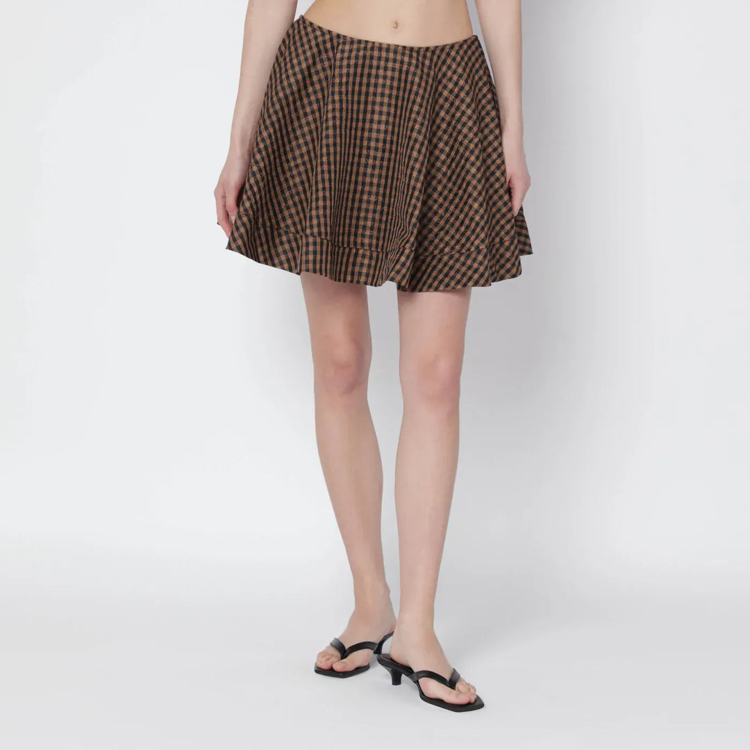 GANNI - Brown/black gingham flared mini skirt Brand Skirts 34  FR