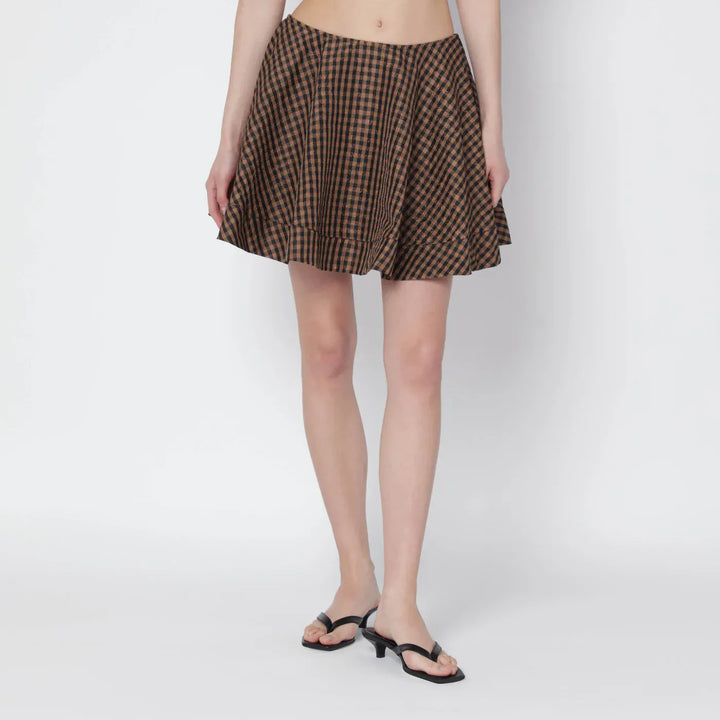 GANNI - Brown/black gingham flared mini skirt Brand Skirts 34  FR