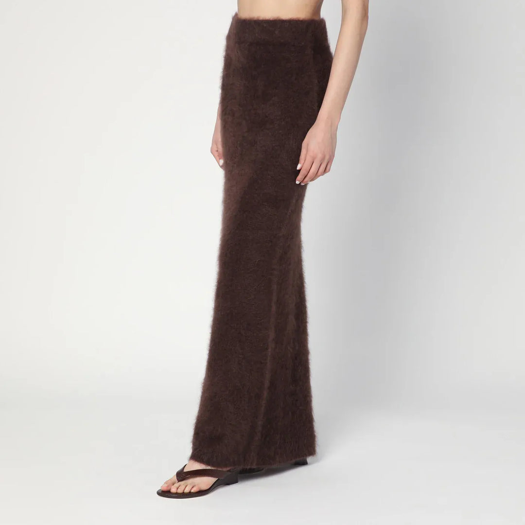 Soft Goat - Long Mocha-coloured brushed cashmere skirt Brand Skirts