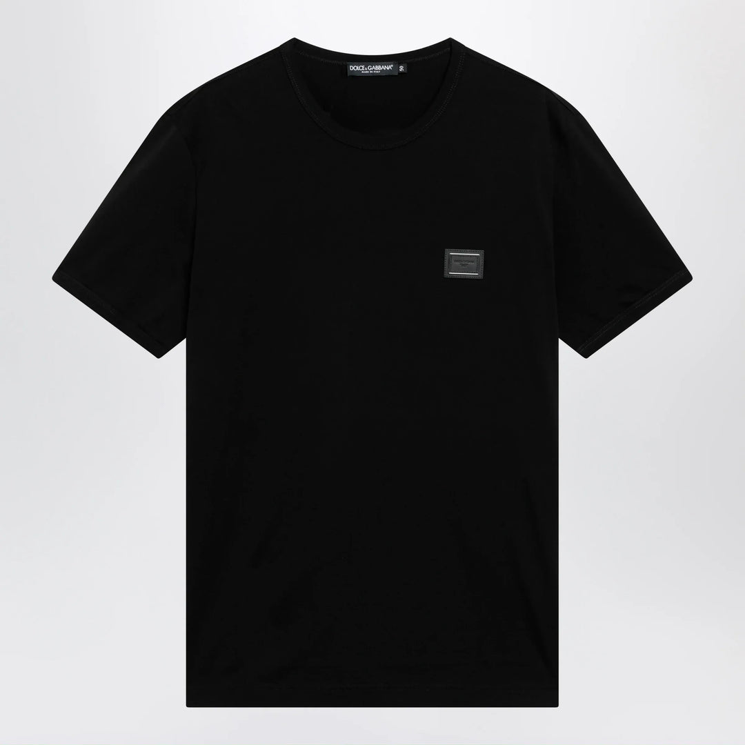Dolce&Gabbana - Cotton T-shirt with logo plaque in black Brand T-Shirt 46 IT