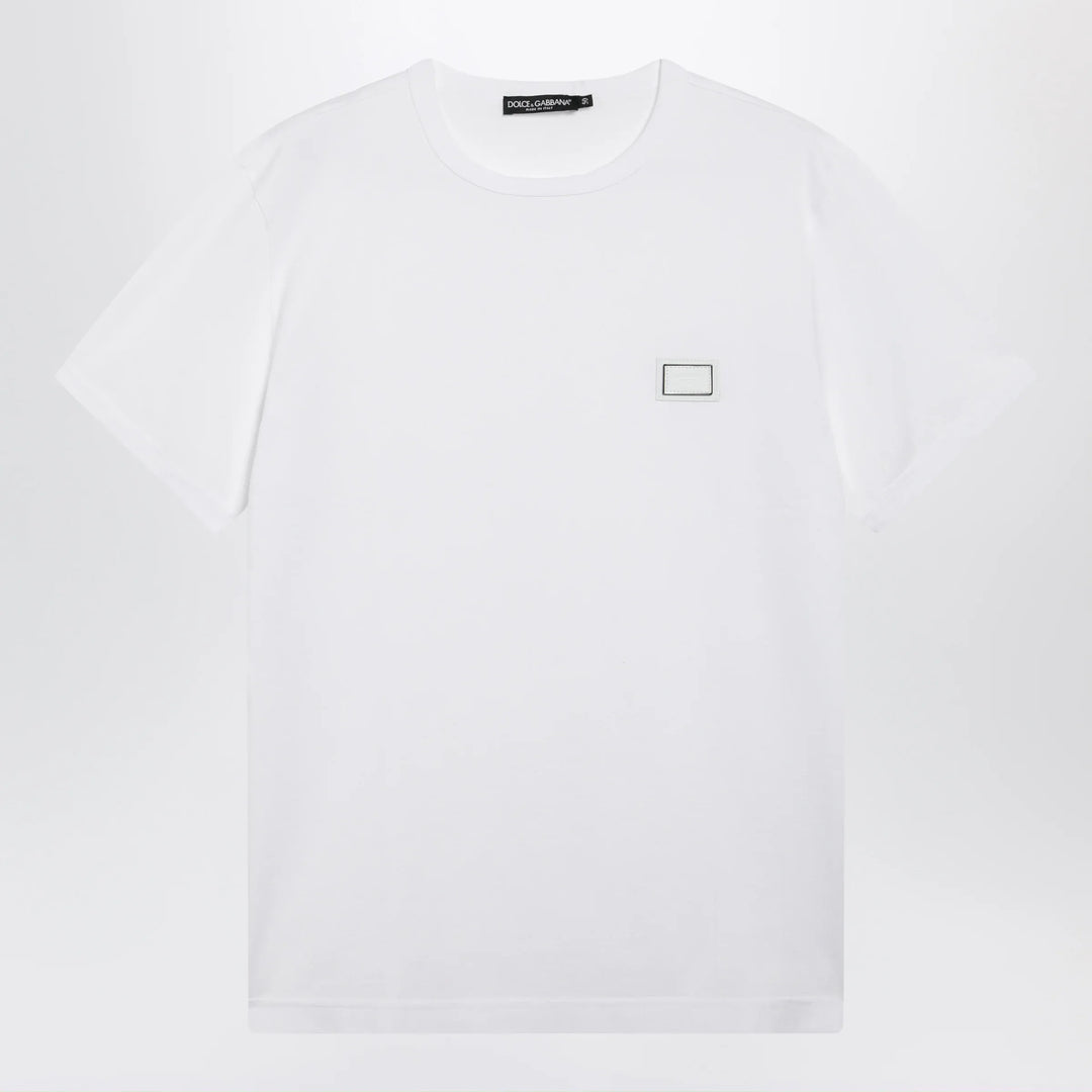 Dolce&Gabbana - Cotton T-shirt with logo plaque in optic white Brand T-Shirt 46 IT