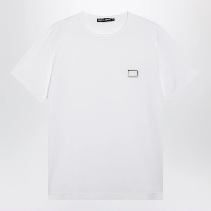 Dolce&amp;Gabbana - Cotton T-shirt with logo plaque in optic white Brand T-Shirt 46 IT
