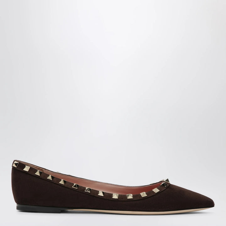 Valentino Garavani - Brown Suede Rockstud Ballet Flats Brand 36,5 IT