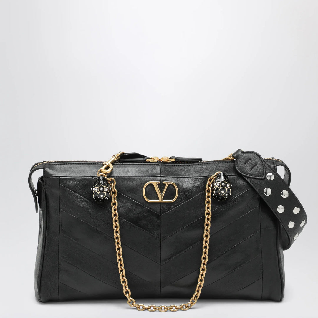 Valentino Garavani - Panthea Chevron Bag in Black Leather Brand U