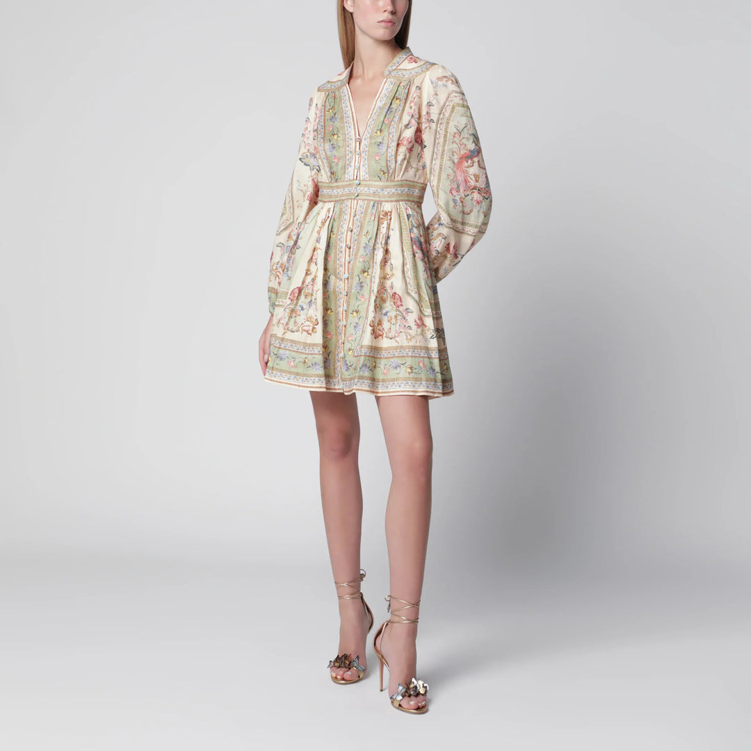ZIMMERMANN - Roselight Mini Dress in Sage Floral Linen Brand 0