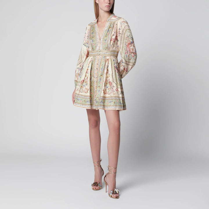 ZIMMERMANN - Roselight Mini Dress in Sage Floral Linen Brand 0
