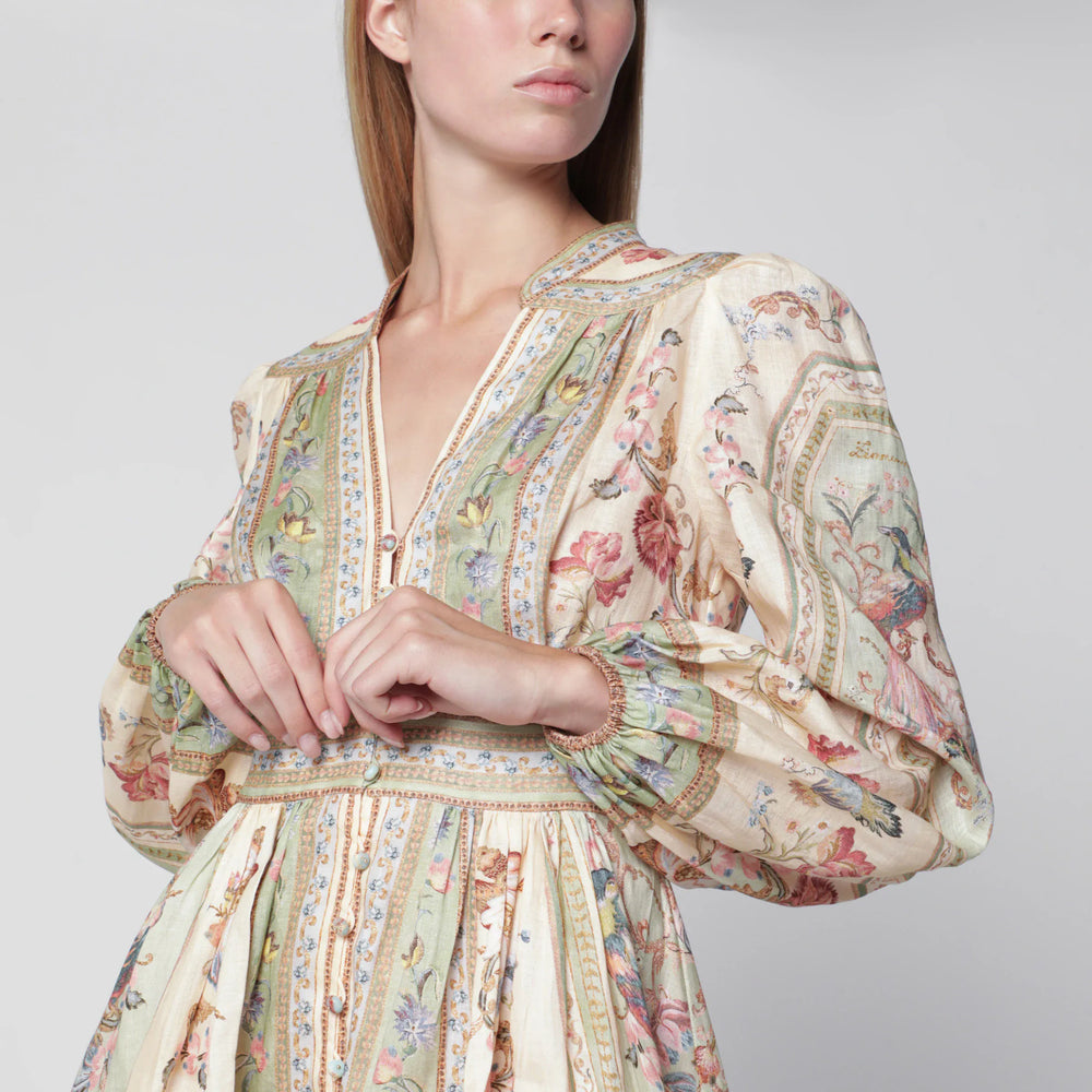 ZIMMERMANN - Roselight Mini Dress in Sage Floral Linen Brand