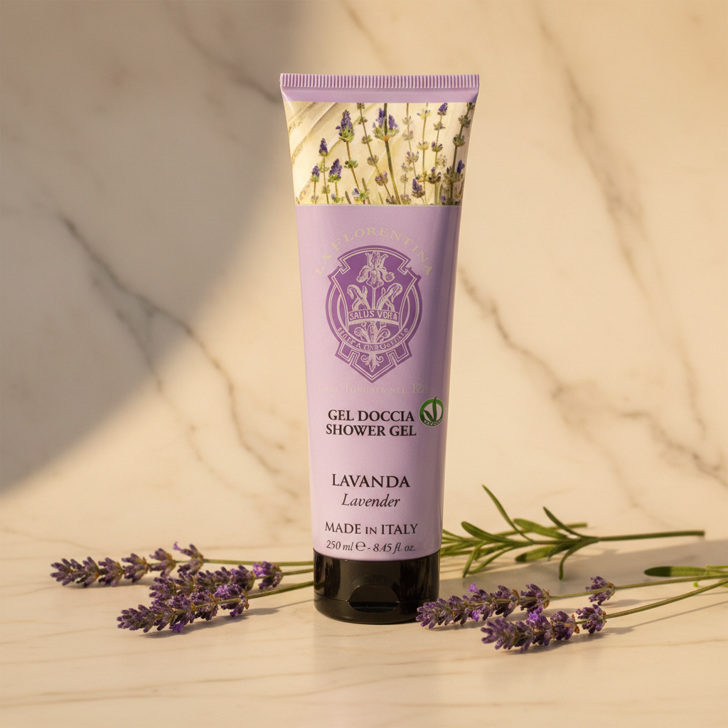 La Florentina Lavender Shower Gel Tube - Single Piece Marble Background